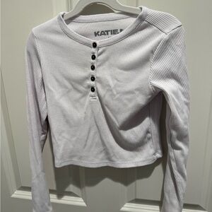 Katie j White Ribbed Long Sleeve Top